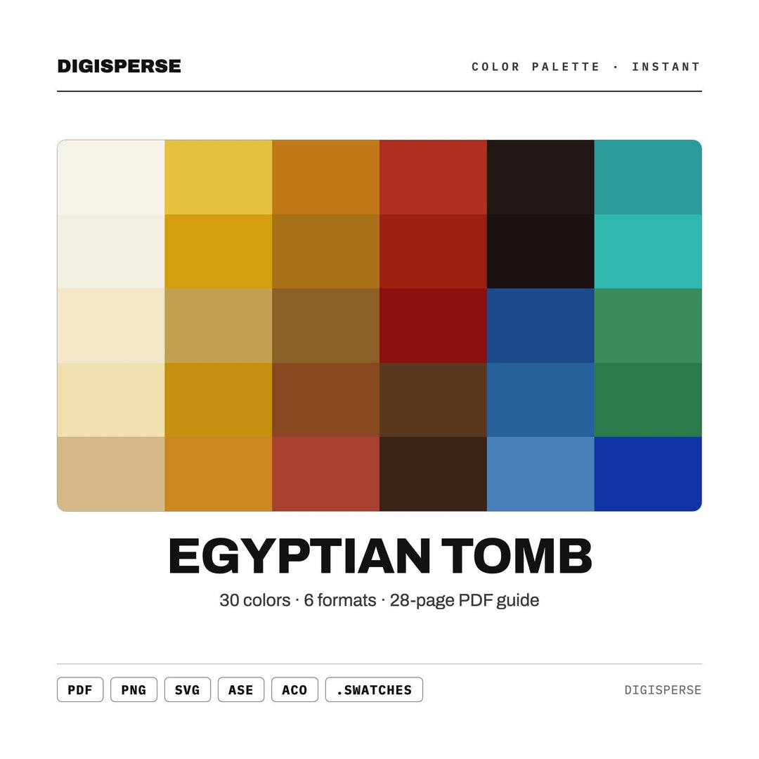 Ancient Gold Color Palette for Egyptian Mythology Art and Museum Branding, 30 Pharaoh Tomb Hues, Procreate Swatches, Hex Codes