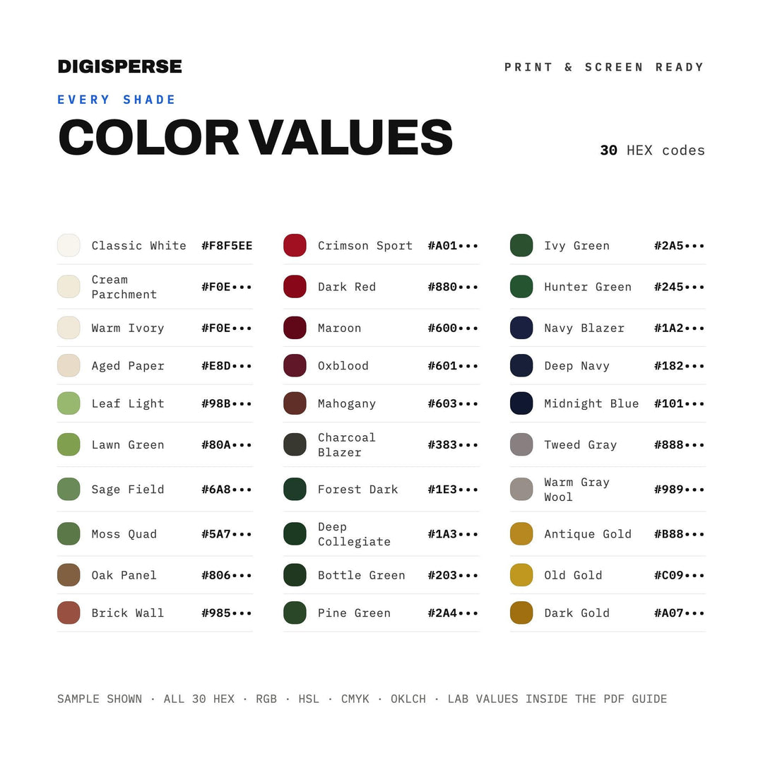 Academic Collegiate Green Color Palette | 30 Procreate Swatches, ASE (Digital Download)