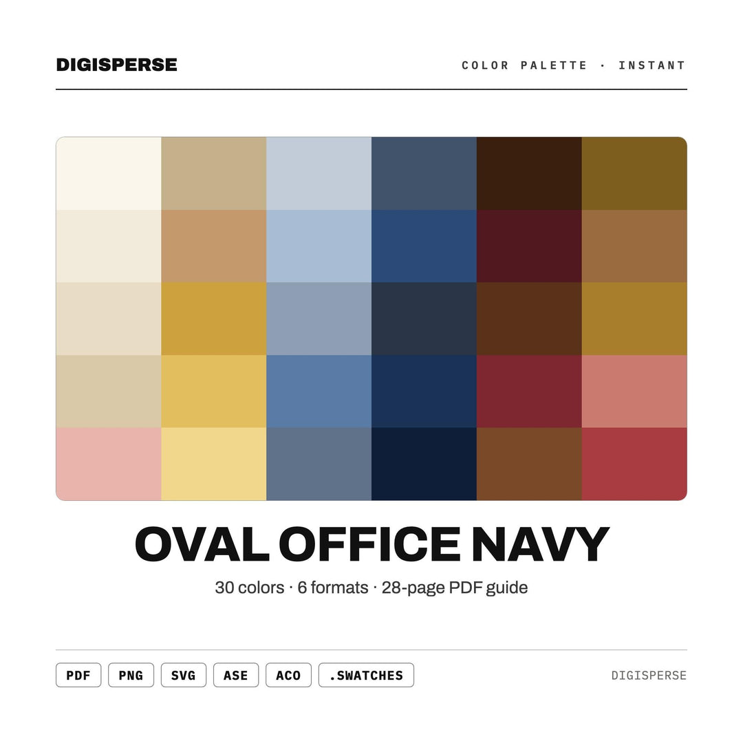 Oval Office Navy Color Palette | 30 Colors | Hex RGB CMYK | Procreate Swatches + ASE | Digital Download