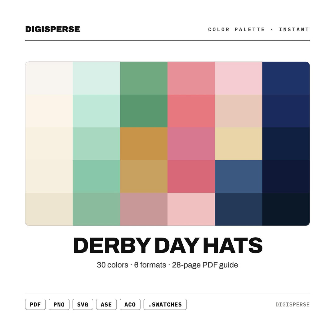 Elegant Pastel Color Palette for Kentucky Derby Art and Garden Party Branding, 30 Derby Hat Hues, Procreate Swatches