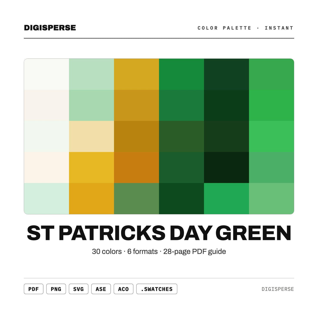 St Patricks Day Green Color Palette | 30 Procreate Swatches, ASE (Digital Download)