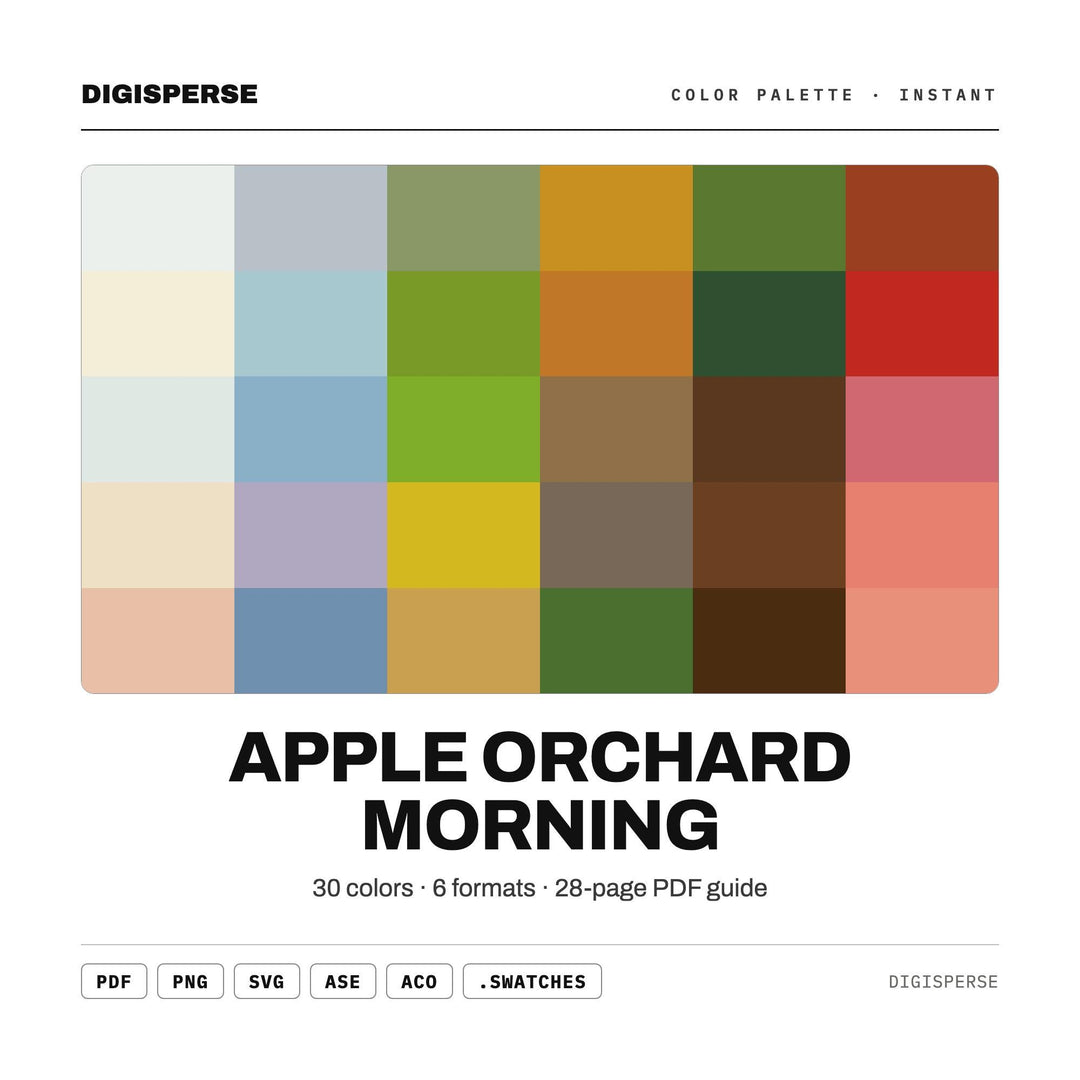 Apple Orchard Morning Color Palette | 30 Colors | Hex RGB CMYK | Procreate Swatches + ASE | Digital Download