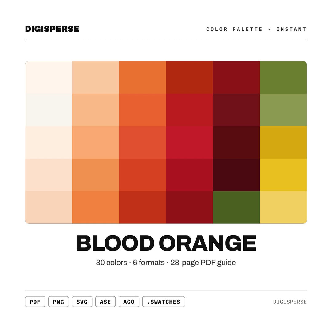 Blood Orange Color Palette | 30 Procreate Swatches, HEX, RGB, CMYK (Digital Download)