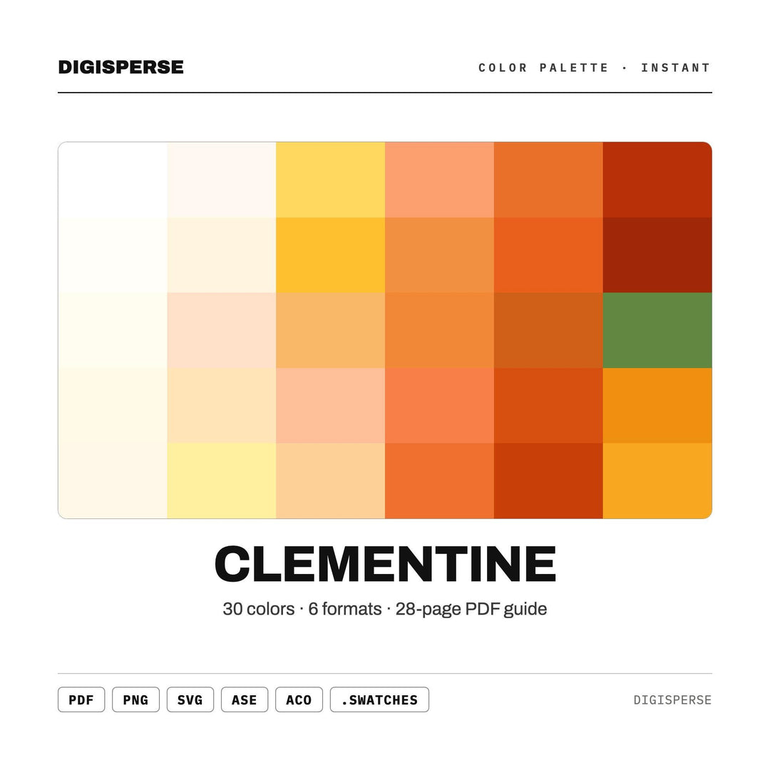 Clementine Color Palette | 30 Procreate Swatches, HEX, RGB, CMYK (Digital Download)