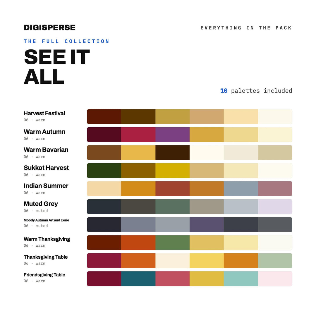 Thanksgiving Color Scheme Set, 10 Harvest Table Palettes for Dinner Party Invites, Fall Tablescape Planning and Menu Card Design