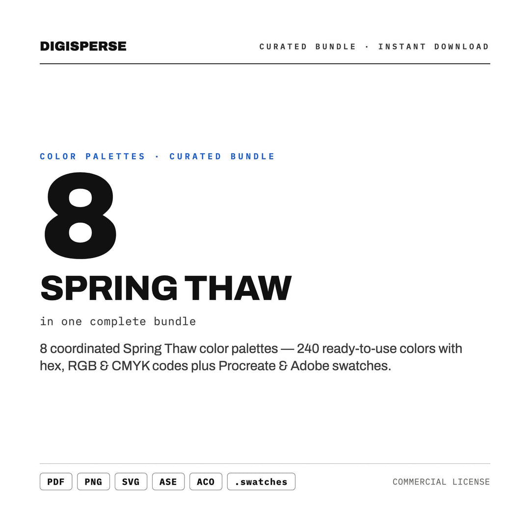 Early Spring Color Scheme Pack, 8 Thaw and Melt Palettes for Nature Journals, Fresh Season Branding and Rainy Day Craft Projects