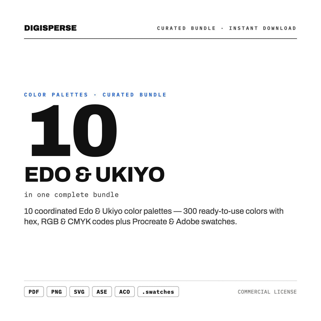 Japanese Woodblock Color Set, 10 Edo and Ukiyo Palettes for Print Artists, Anime Backgrounds and Zen Interior Moodboards