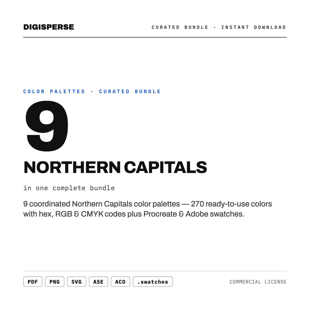 Scandinavian Color Scheme Kit, 9 Northern Capital Palettes for Nordic Design, Minimalist Homes and Baltic Travel Posters