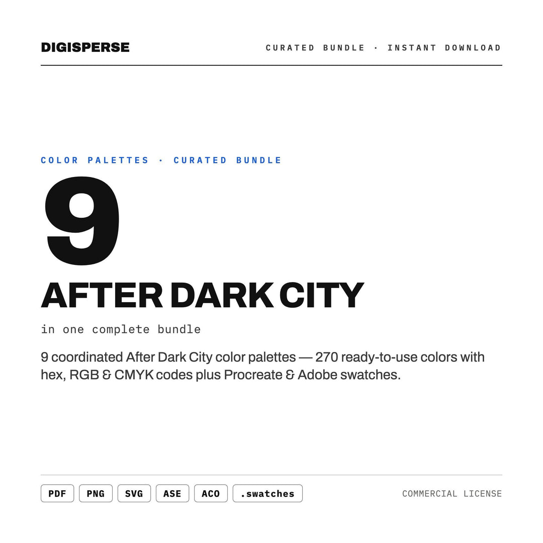 City Nightlife Color Palette Set, 9 After Dark Urban Schemes for Club Flyers, Skyline Art and Modern Loft Interior Design