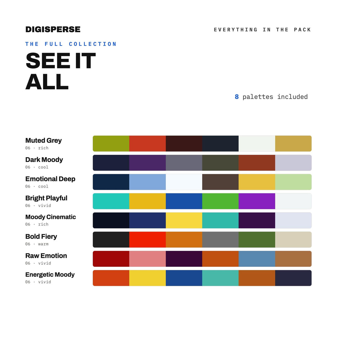 Bold Energy Color Scheme Pack, 8 Fierce and Restless Palettes for Athletic Branding, Motivational Posters and Power Graphics