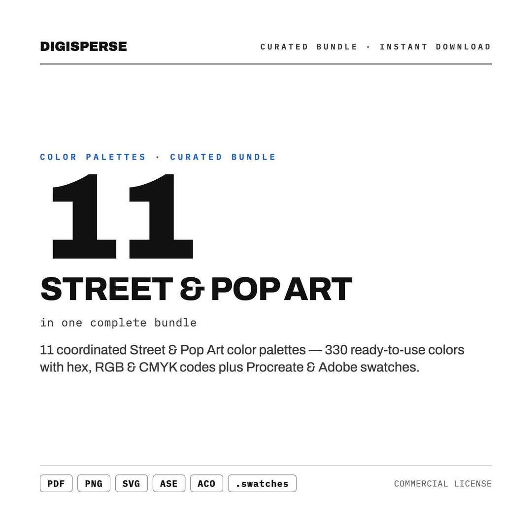 Pop Art Color Palette Bundle, 11 Street Style Schemes for Graffiti Murals, Comic Book Design and Urban Sticker Art Graphics