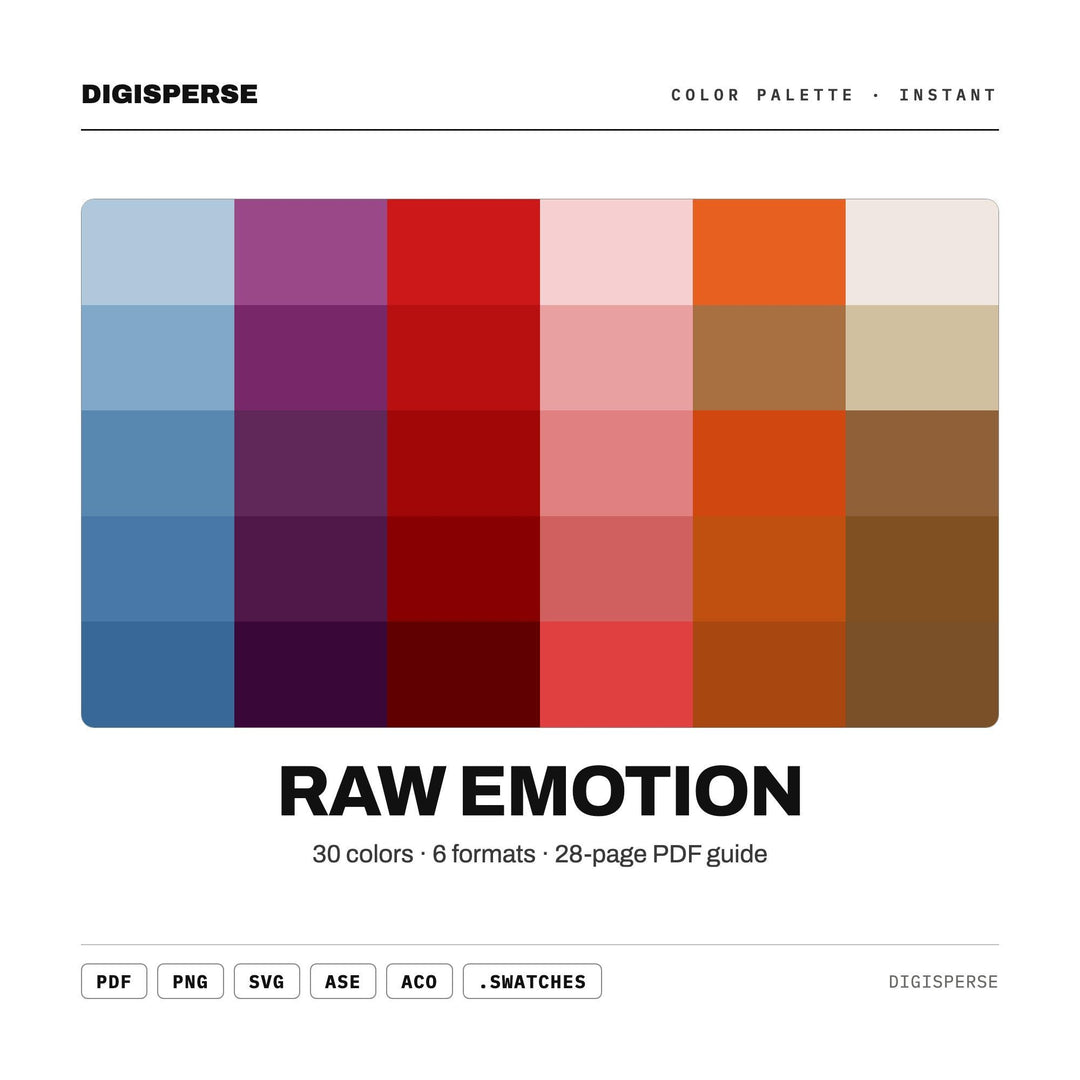 Raw Emotion Color Palette | 30 Hex RGB CMYK Swatches (Digital Download)