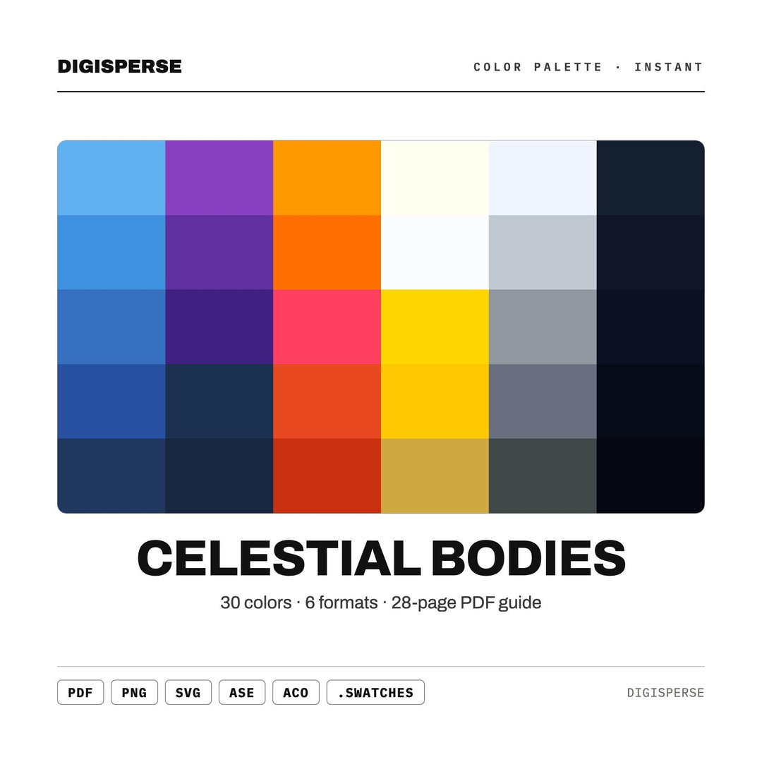Celestial Bodies Color Palette | 30 Procreate Swatches, ASE, PDF Guide (Digital Download)