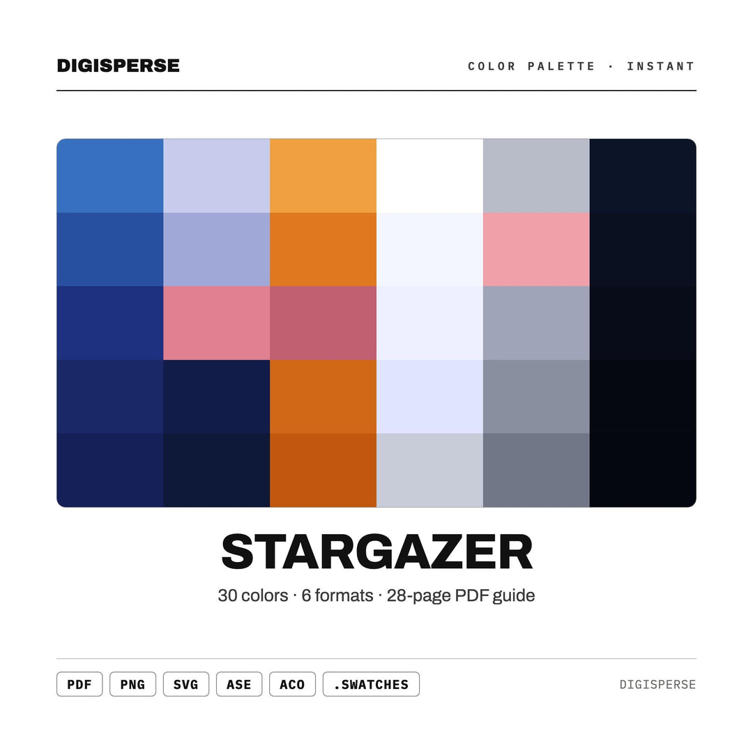 Cosmic Night Color Palette for Celestial Art and Astronomy Lover Branding, 30 Stargazer Sky Hues, Procreate Swatches, Hex Codes