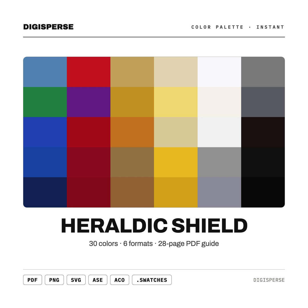 Heraldic Shield Color Palette | 30 Colors | Hex RGB CMYK | Procreate Swatches + ASE | Digital Download