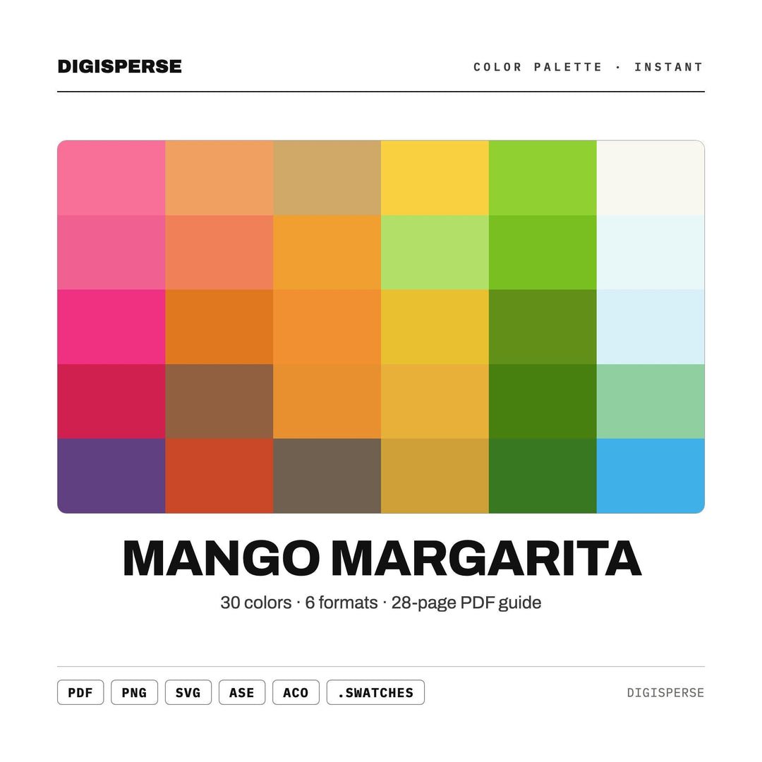 Mango Margarita Color Palette | 30 Colors | Hex RGB CMYK | Procreate Swatches + ASE | Digital Download