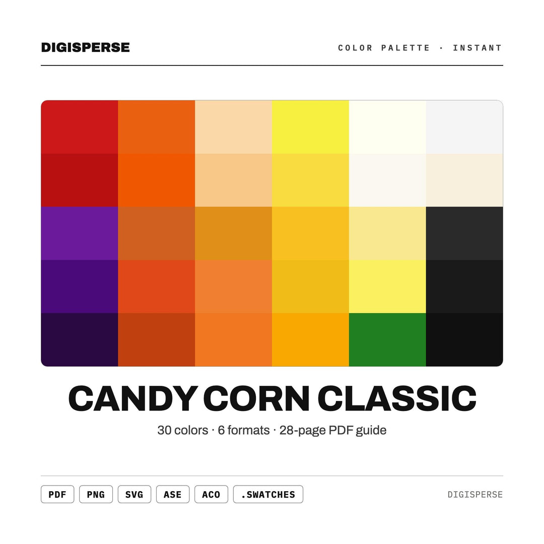 Candy Corn Classic Color Palette | 30 Procreate Swatches, ASE, RGB, CMYK (Digital Download)