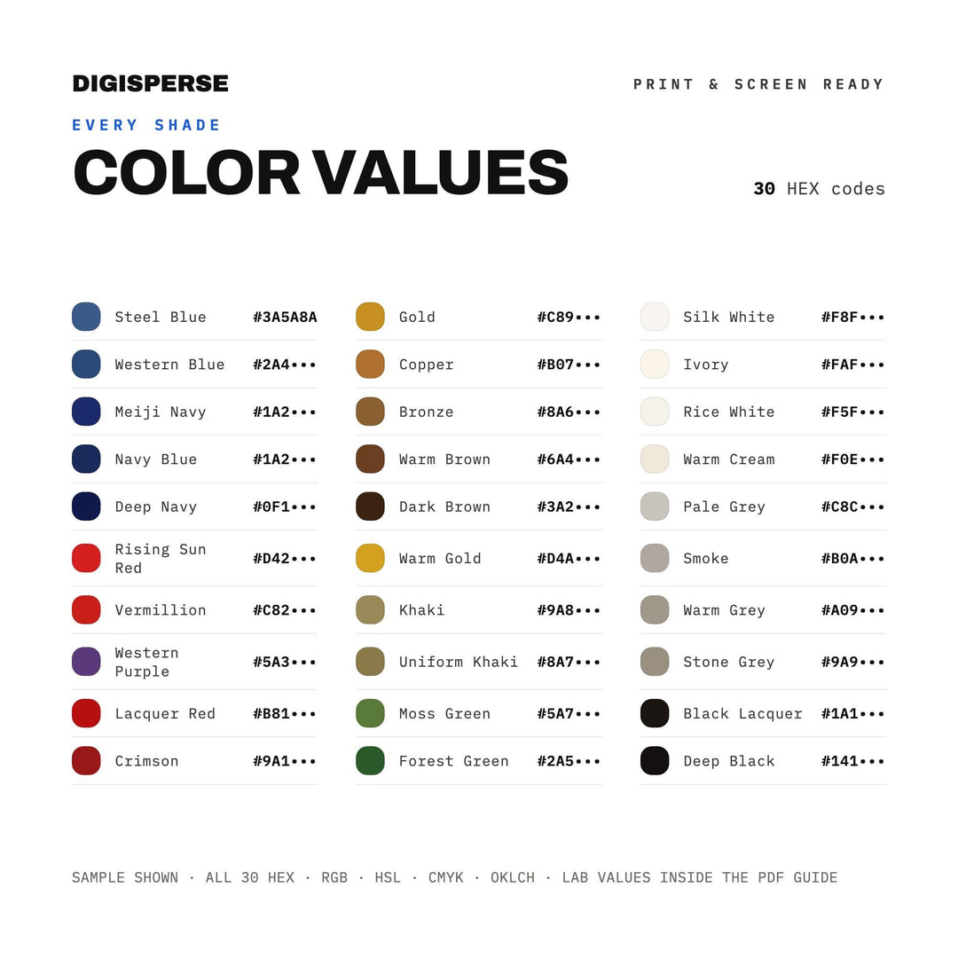 Meiji Restoration Color Palette | 30 Japanese Historical Colors (Digital Download)