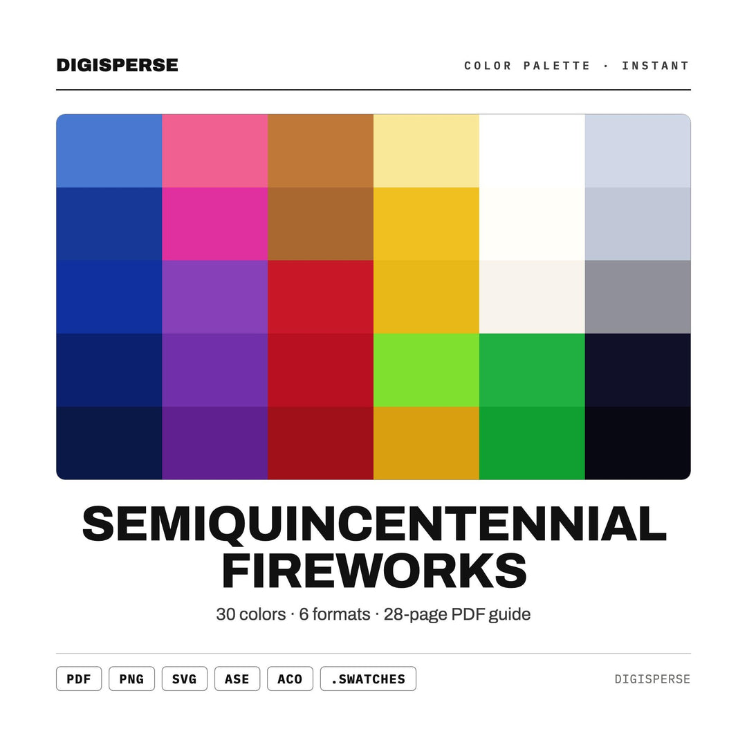 Semiquincentennial Fireworks Color Palette | 30 Colors | Hex RGB CMYK | Procreate Swatches + ASE | Digital Download