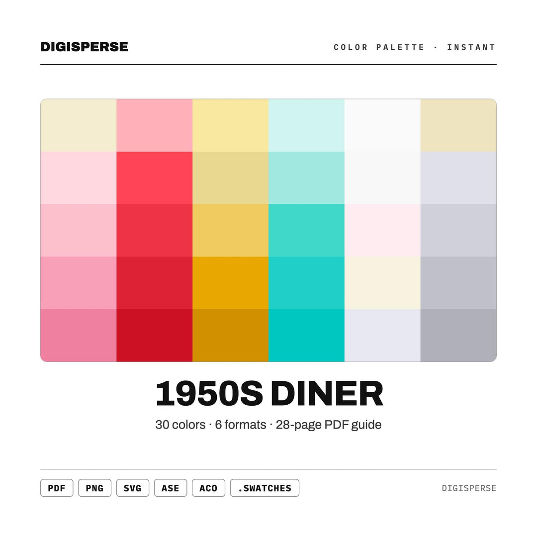 1950s Diner Color Palette | 30 Retro Americana Swatches (Digital Download)