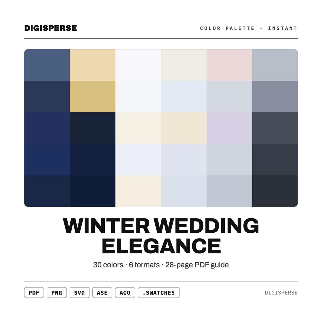 Icy Elegant Color Palette for Winter Wedding Art and Luxe Branding, 30 Frosted White Hues, Procreate Swatches
