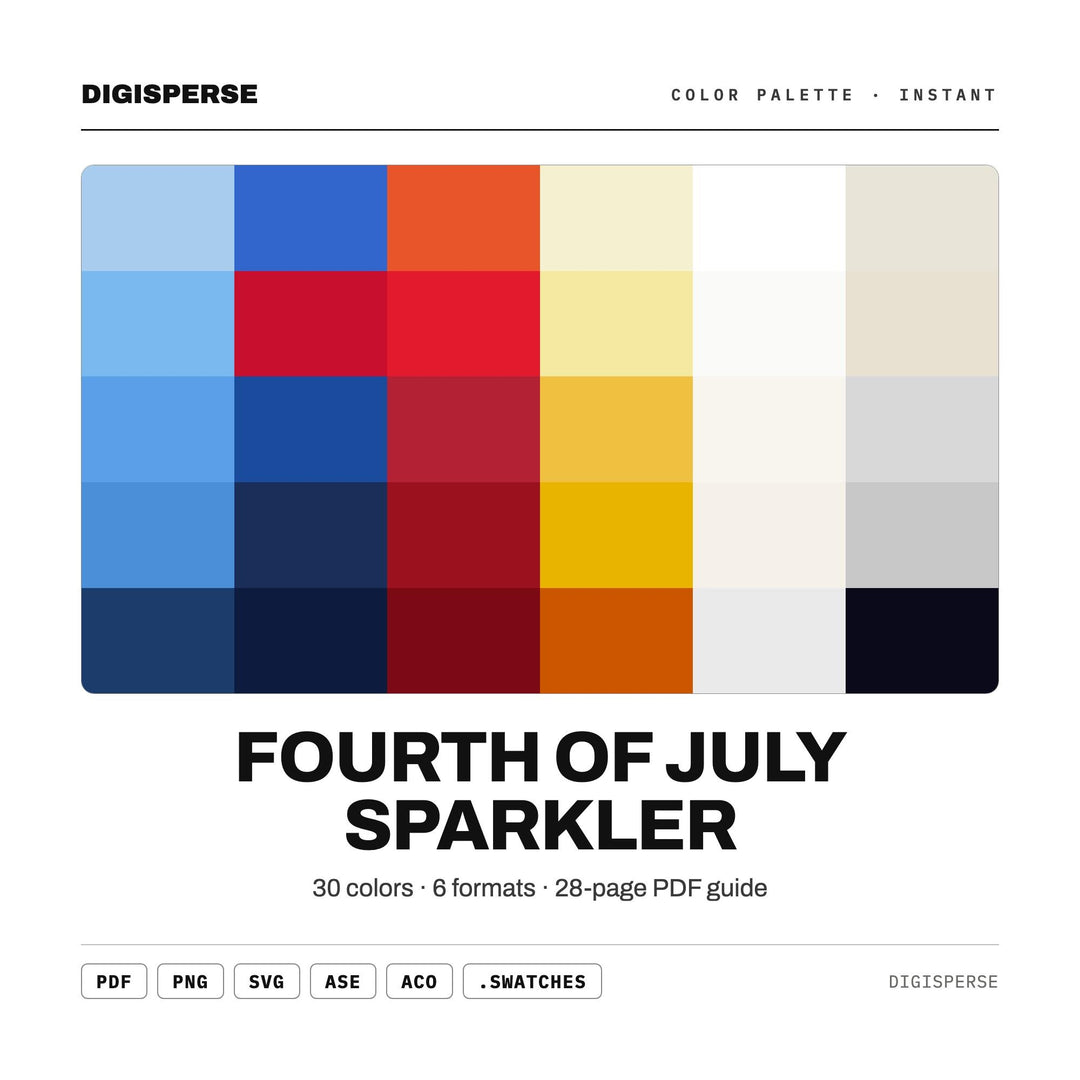 Fourth of July Sparkler Color Palette | 30 Colors | Hex RGB CMYK | Procreate Swatches + ASE | Digital Download