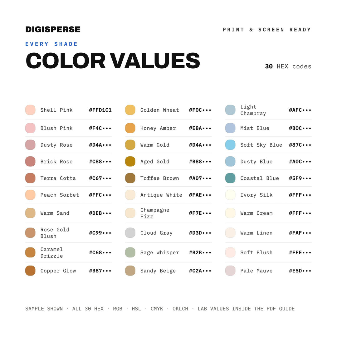 Celebratory Gold Color Palette for Retirement Party Art and Milestone Branding, 30 Cheerful Toast Hues, Procreate Swatches