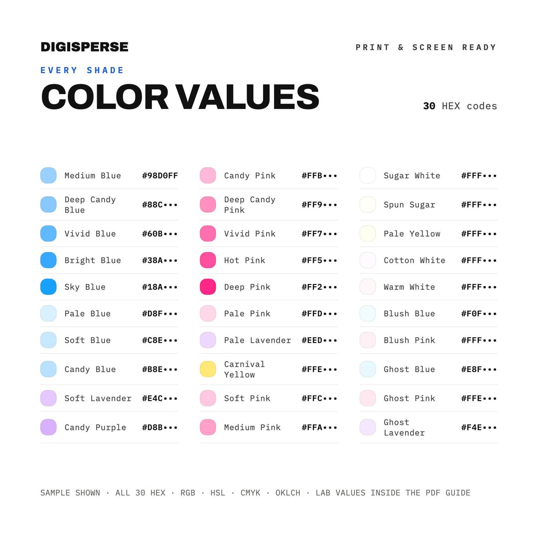 Cotton Candy Color Palette | 30 Procreate Swatches, ASE, PDF Guide (Digital Download)