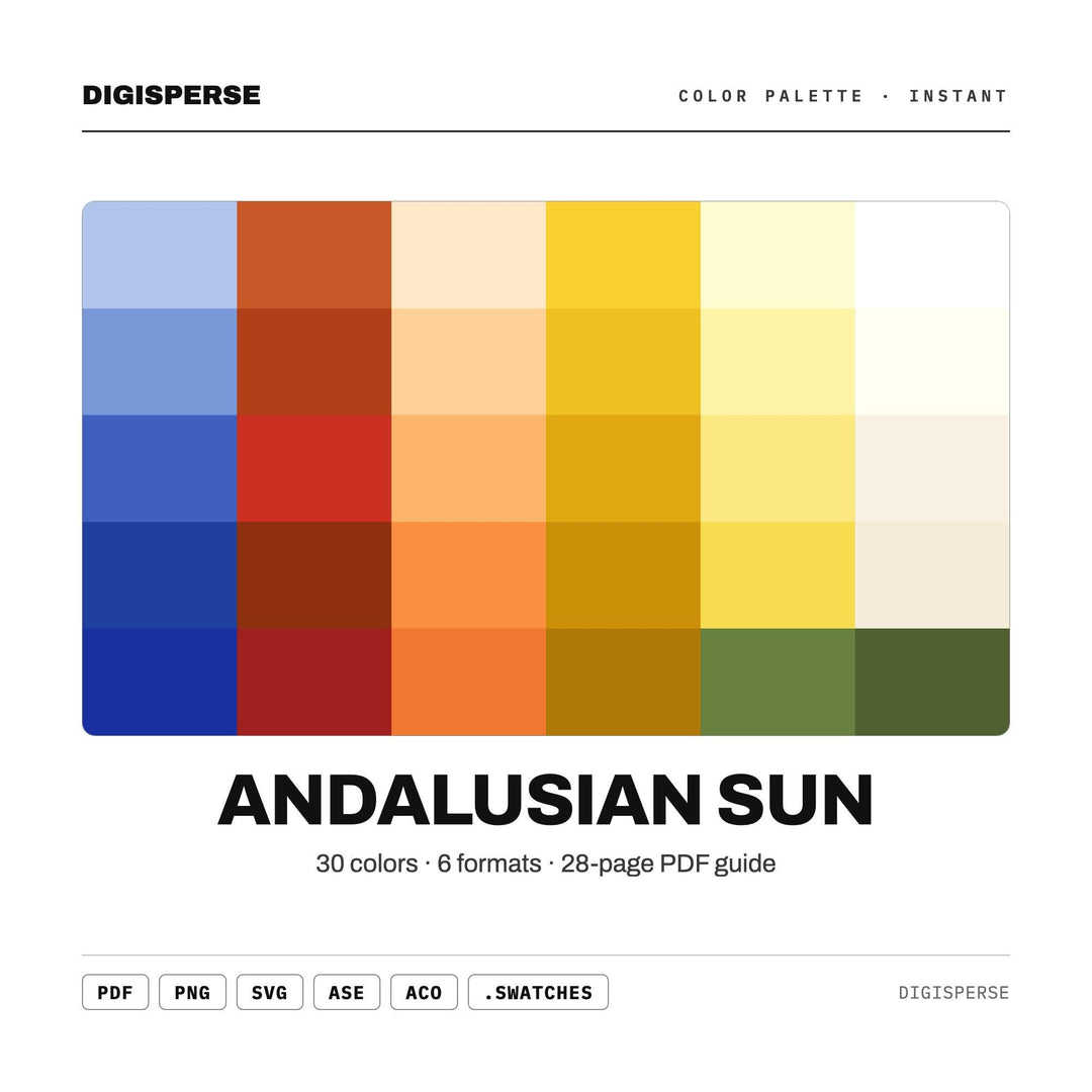 Andalusian Sun Color Palette | 30 Warm Tones, Procreate, ASE (Digital Download)