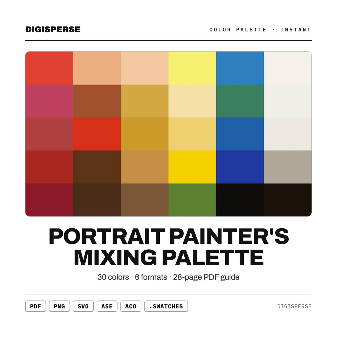 Rich Classical Color Palette for Portrait Painting Art and Fine Studio Branding, 30 Oil Paint Hues, Procreate Swatches