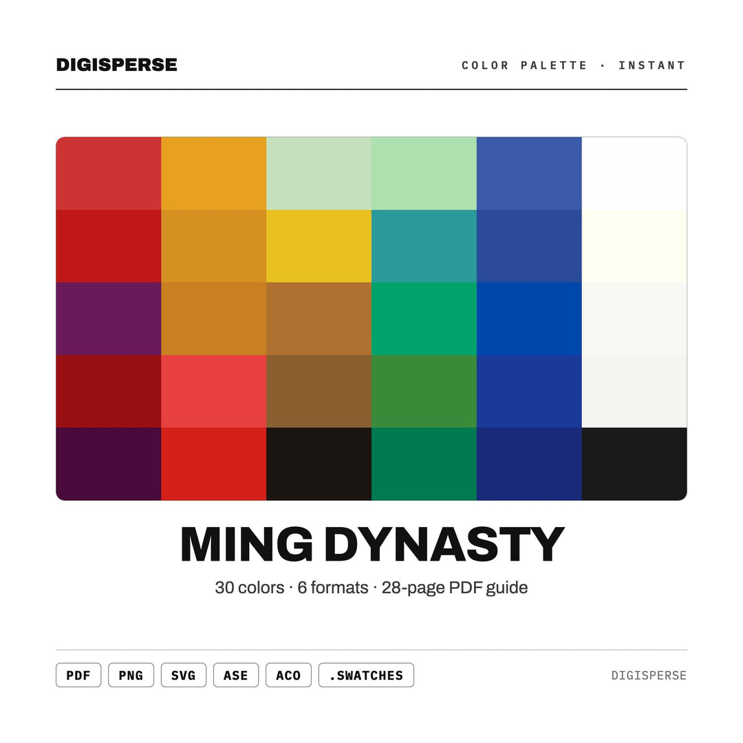 Ming Dynasty Color Palette | 30 Procreate Swatches, HEX, RGB, CMYK (Digital Download)
