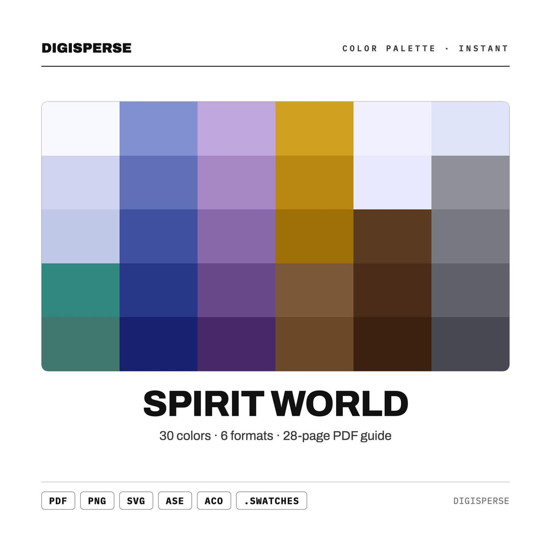 Spirit World Color Palette | 30 Colors | Hex RGB CMYK | Color Guide | Procreate Swatches + ASE | Digital Download