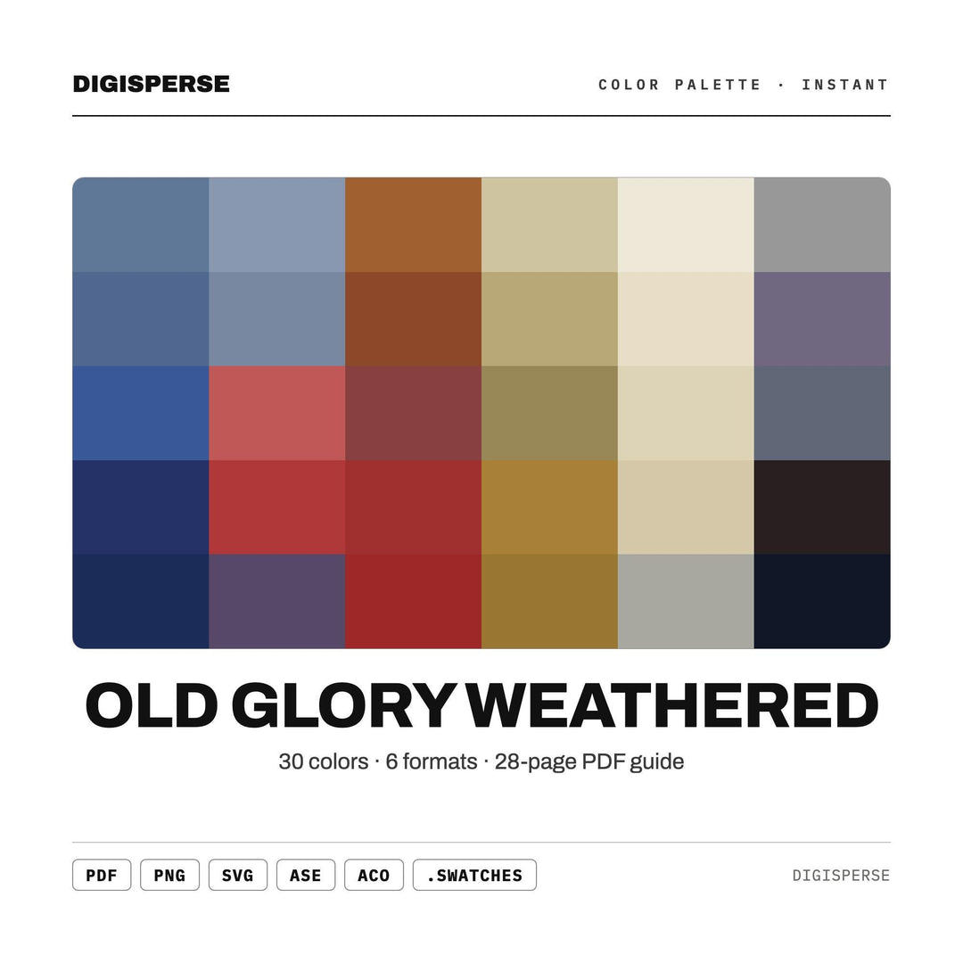 Old Glory Weathered Color Palette | 30 Procreate Swatches, Hex, RGB, CMYK, ASE (Digital Download)