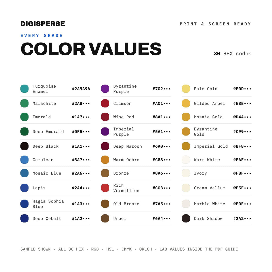 Byzantine Color Palette | 30 Procreate Swatches, ASE Guide (Digital Download)