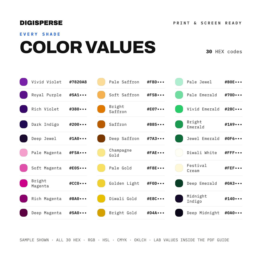 Vibrant Gold Color Palette for Diwali Celebration Art and Indian Festival Branding, 30 Marigold Glow Hues, Procreate Swatches
