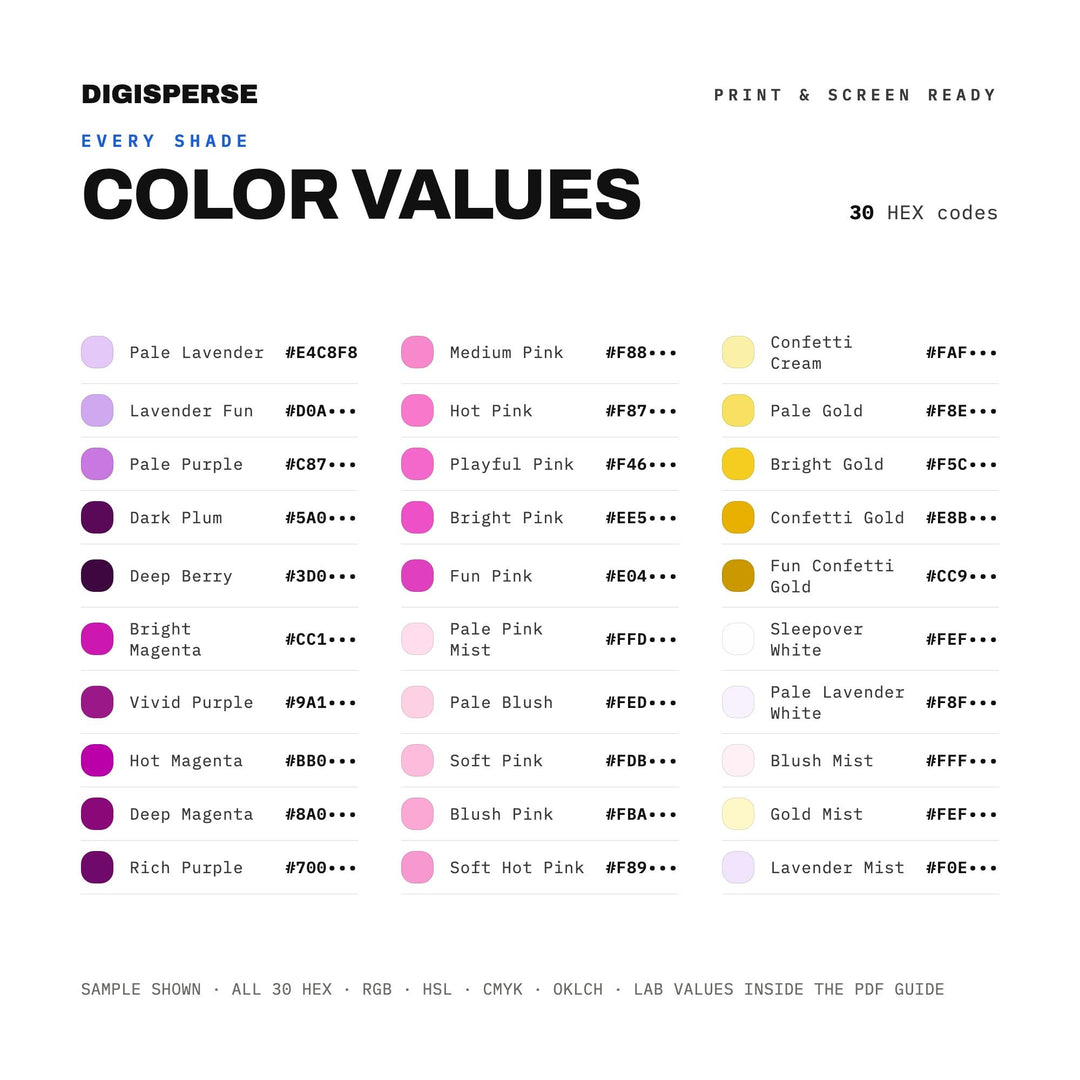 Playful Pink Color Palette for Galentine Party Art and Girls Night Branding, 30 Sleepover Blush Hues, Procreate Swatches
