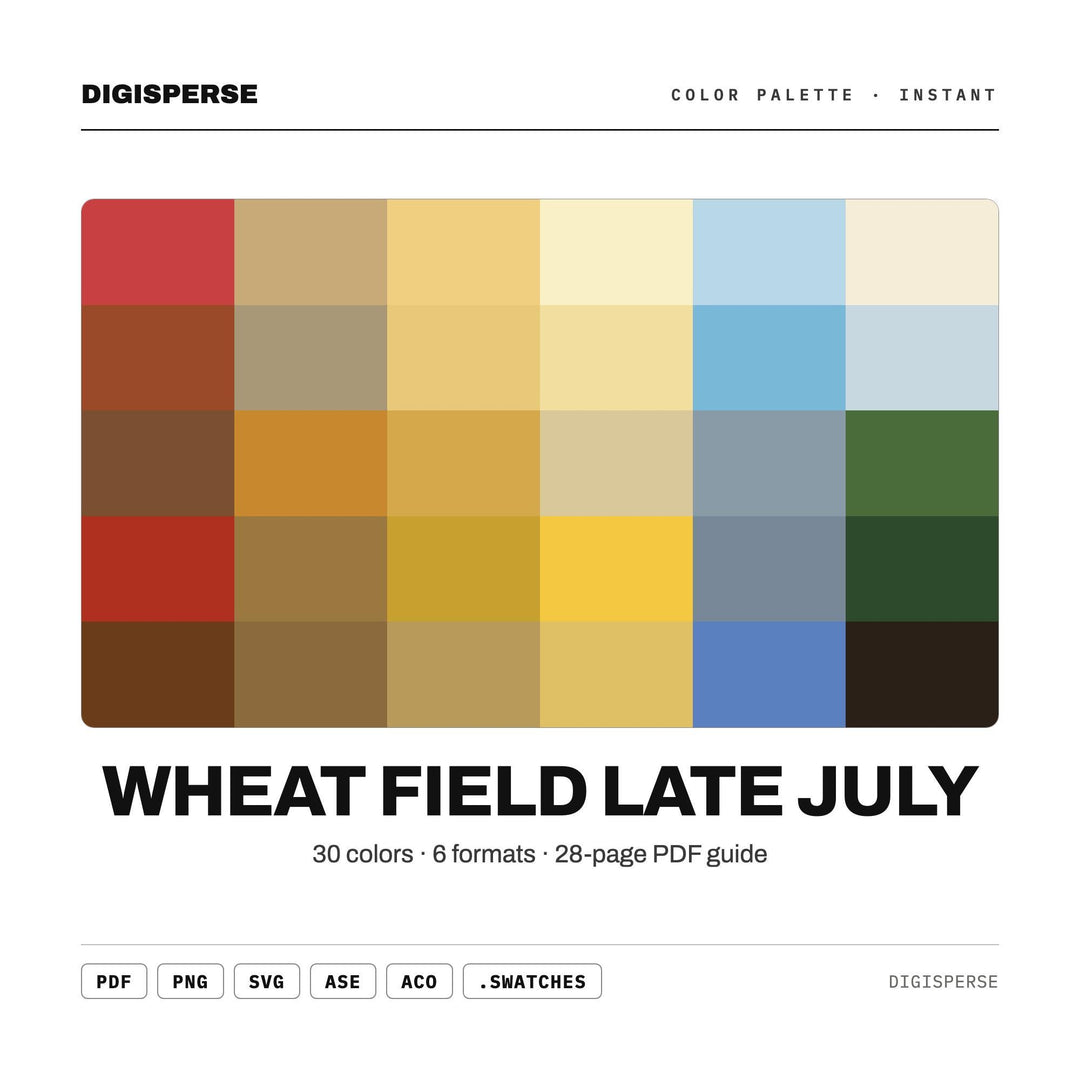 Wheat Field Late July Color Palette | 30 Colors | Hex RGB CMYK | Procreate Swatches + ASE | Digital Download