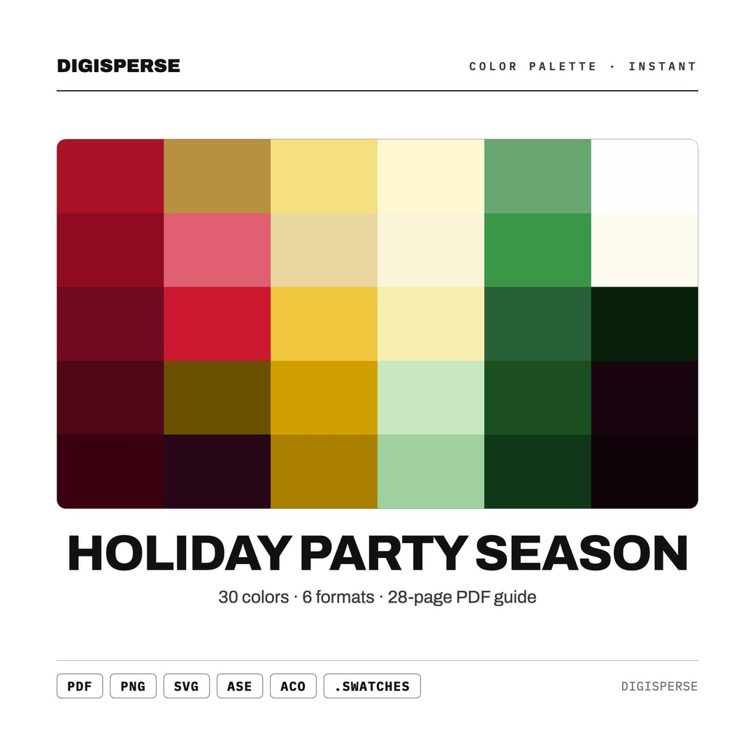 Festive Sparkle Color Palette for Christmas Party Art and Celebration Branding, 30 Holiday Glam Hues, Procreate Swatches
