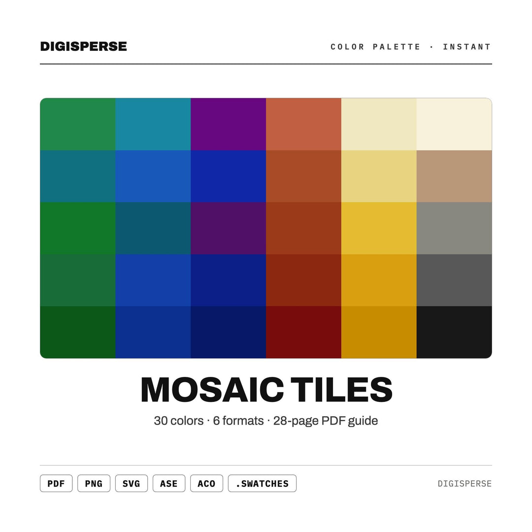 Mosaic Tiles Color Palette | 30 Colors, Hex, RGB, CMYK (Digital Download)
