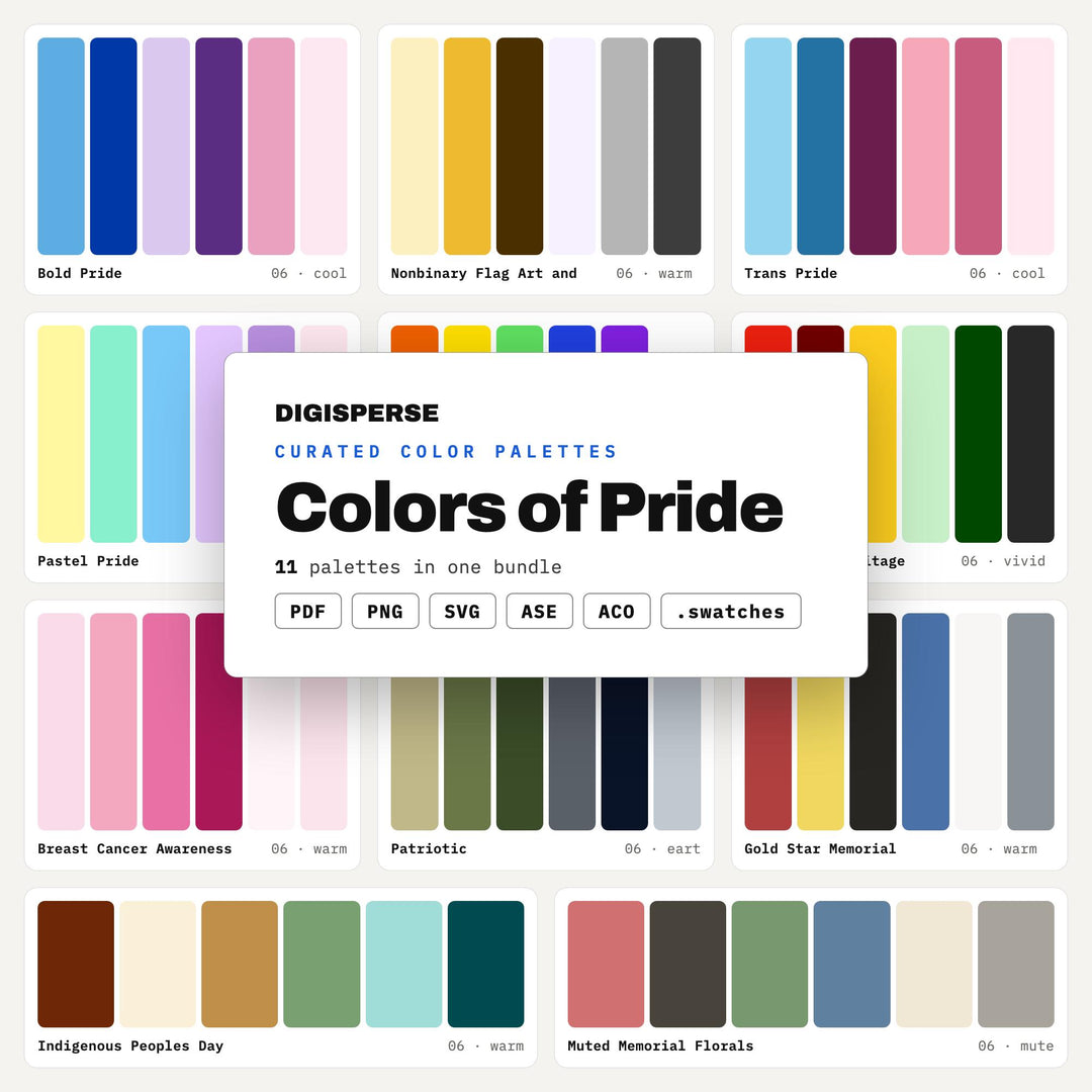 Rainbow Pride Palette Collection, 11 LGBTQ Flag Color Schemes for Pride Month Merch, Parade Posters and Inclusive Brand Design