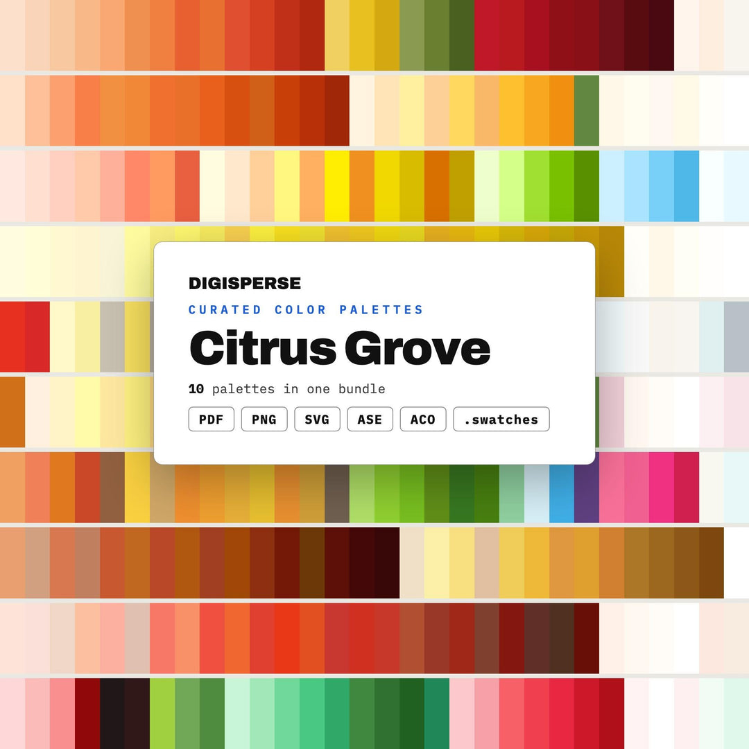 Citrus Color Palette Collection, 10 Grove Fresh Schemes for Summer Drink Menus, Juice Brand Design and Tropical Kitchen Decor