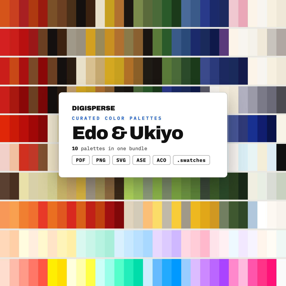 Japanese Woodblock Color Set, 10 Edo and Ukiyo Palettes for Print Artists, Anime Backgrounds and Zen Interior Moodboards