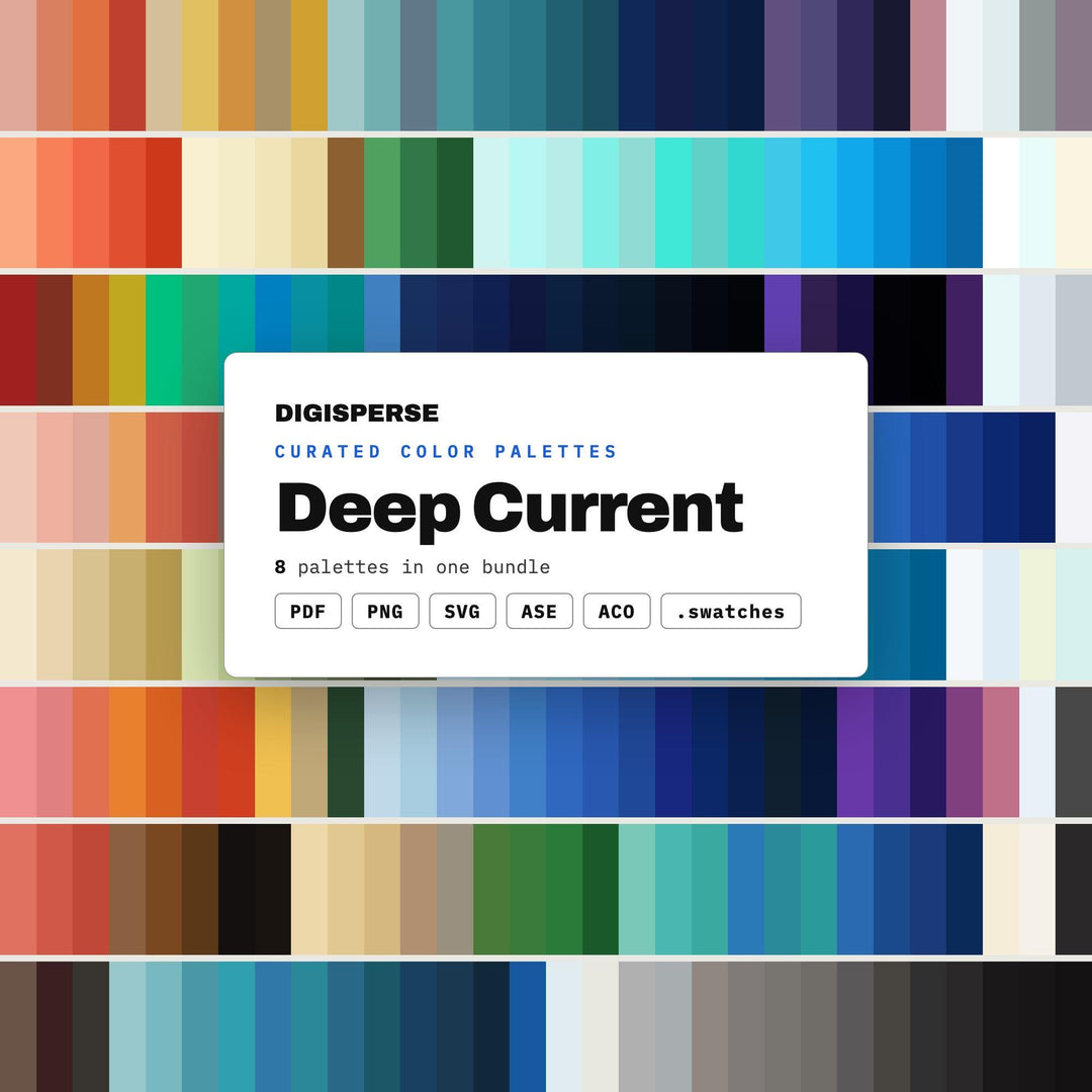 Ocean Depths Color Scheme Pack, 8 Deep Current Palettes for Marine Design, Scuba Brand Logos and Underwater Illustration