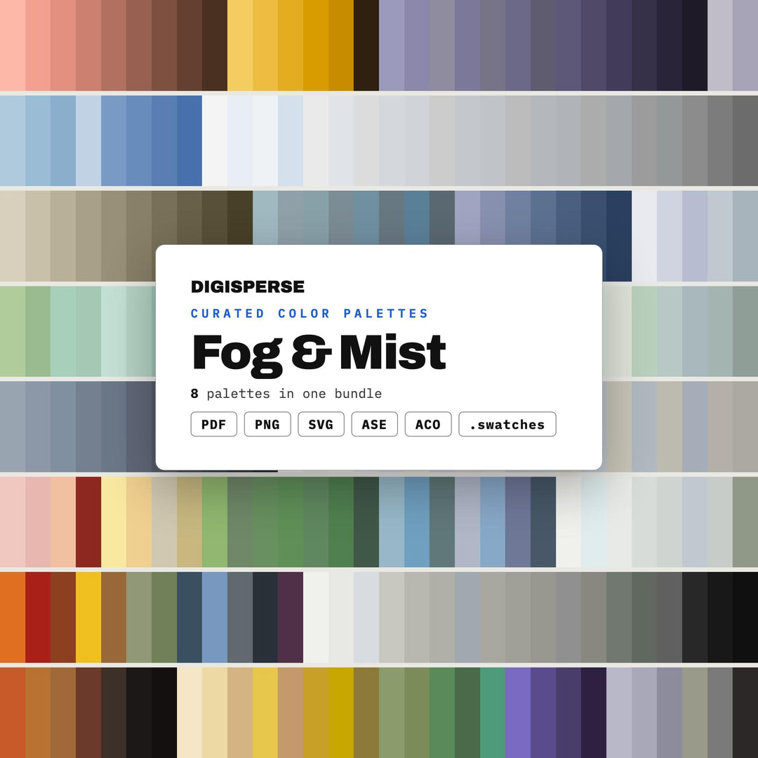 Misty Color Scheme Pack, 8 Fog and Morning Haze Palettes for Moody Photo Branding, Gothic Novel Covers and Calm Spa Decor