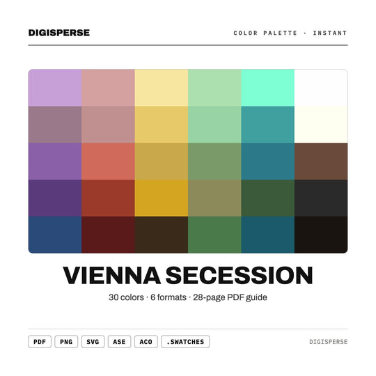 Palette de couleurs Sécession viennoise | 30 Couleurs | Hex RVB CMJN | Guide de Couleurs | Nuancier Procreate + ASE | Téléchargement numérique