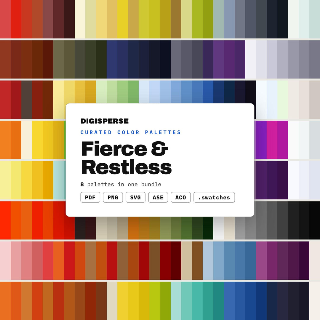 Bold Energy Color Scheme Pack, 8 Fierce and Restless Palettes for Athletic Branding, Motivational Posters and Power Graphics