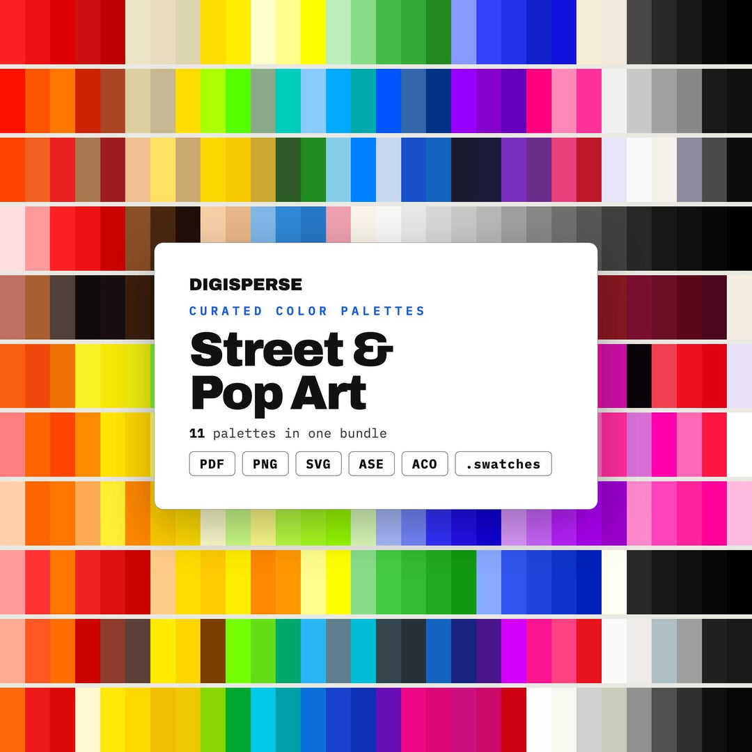Pop Art Color Palette Bundle, 11 Street Style Schemes for Graffiti Murals, Comic Book Design and Urban Sticker Art Graphics