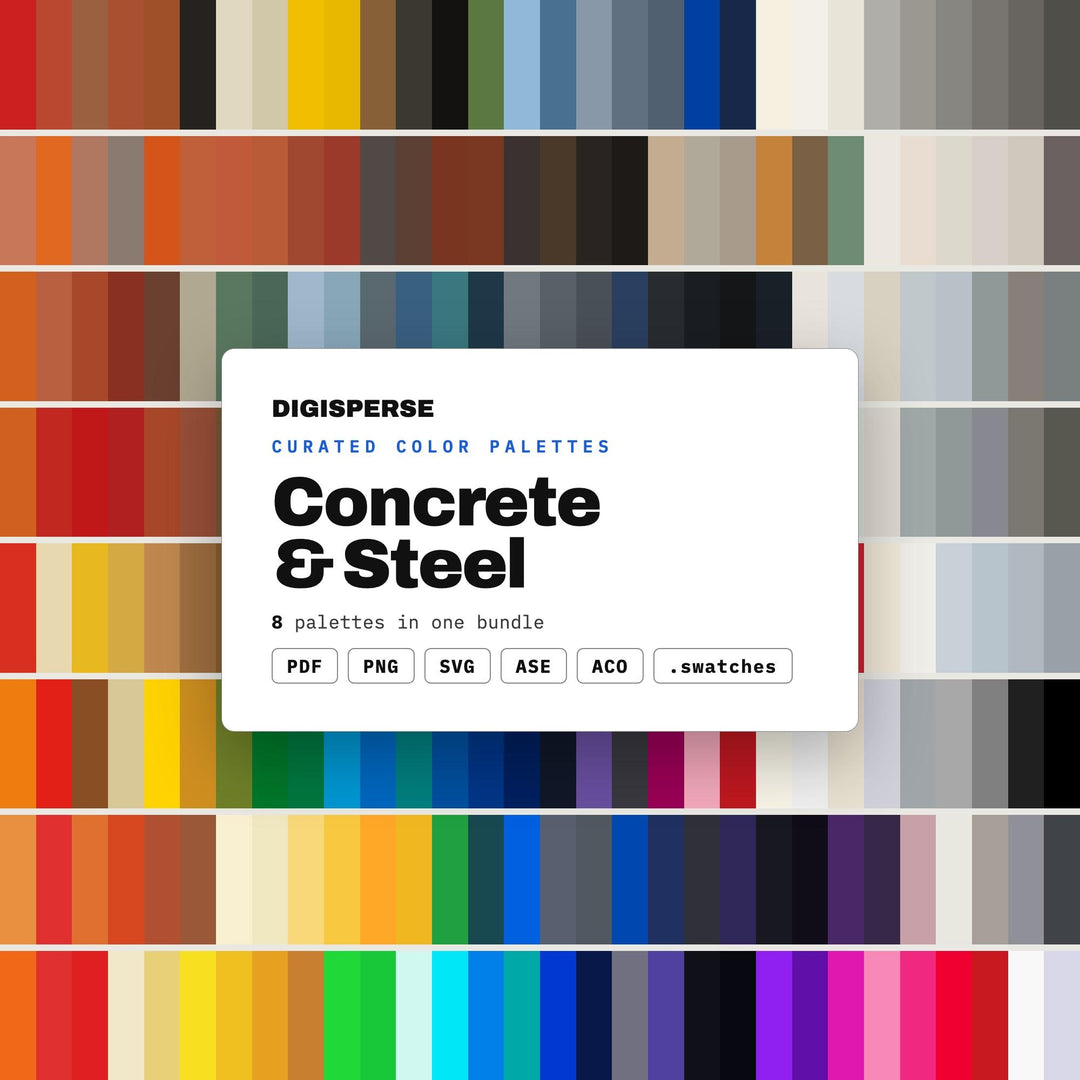 Industrial Color Scheme Pack, 8 Concrete and Steel Palettes for Loft Apartment Decor, Architecture Firms and Urban Design