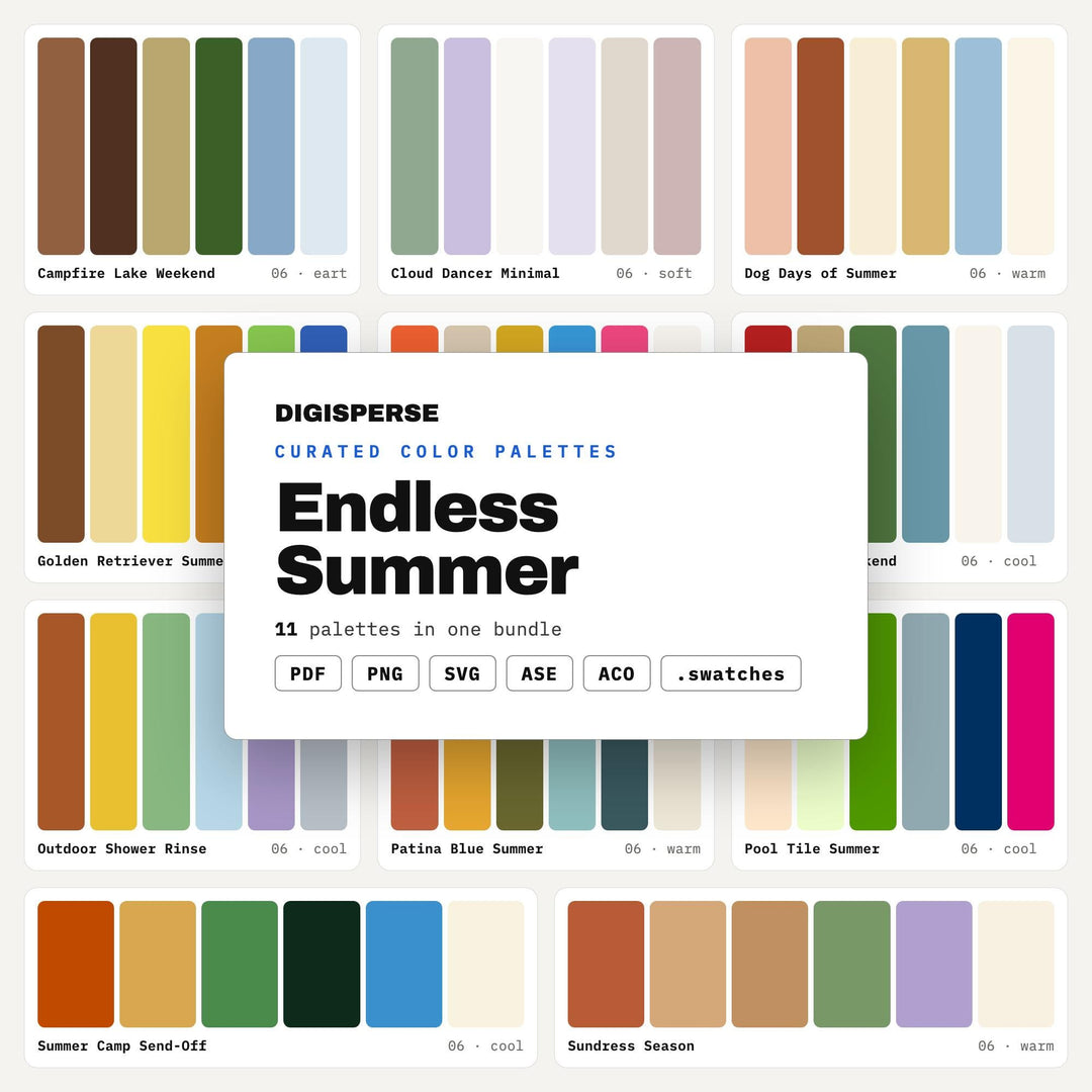 Summer Color Palettes Mega Pack, 11 Beach & Tropical Color Schemes for Procreate Artists, Wedding Moodboards and Sunny Brand Kits