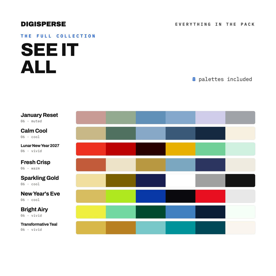 Fresh Color Palette Set of 8, New Year Reset Color Schemes for Journal Spreads, Vision Boards, Wellness Branding & Planner Themes
